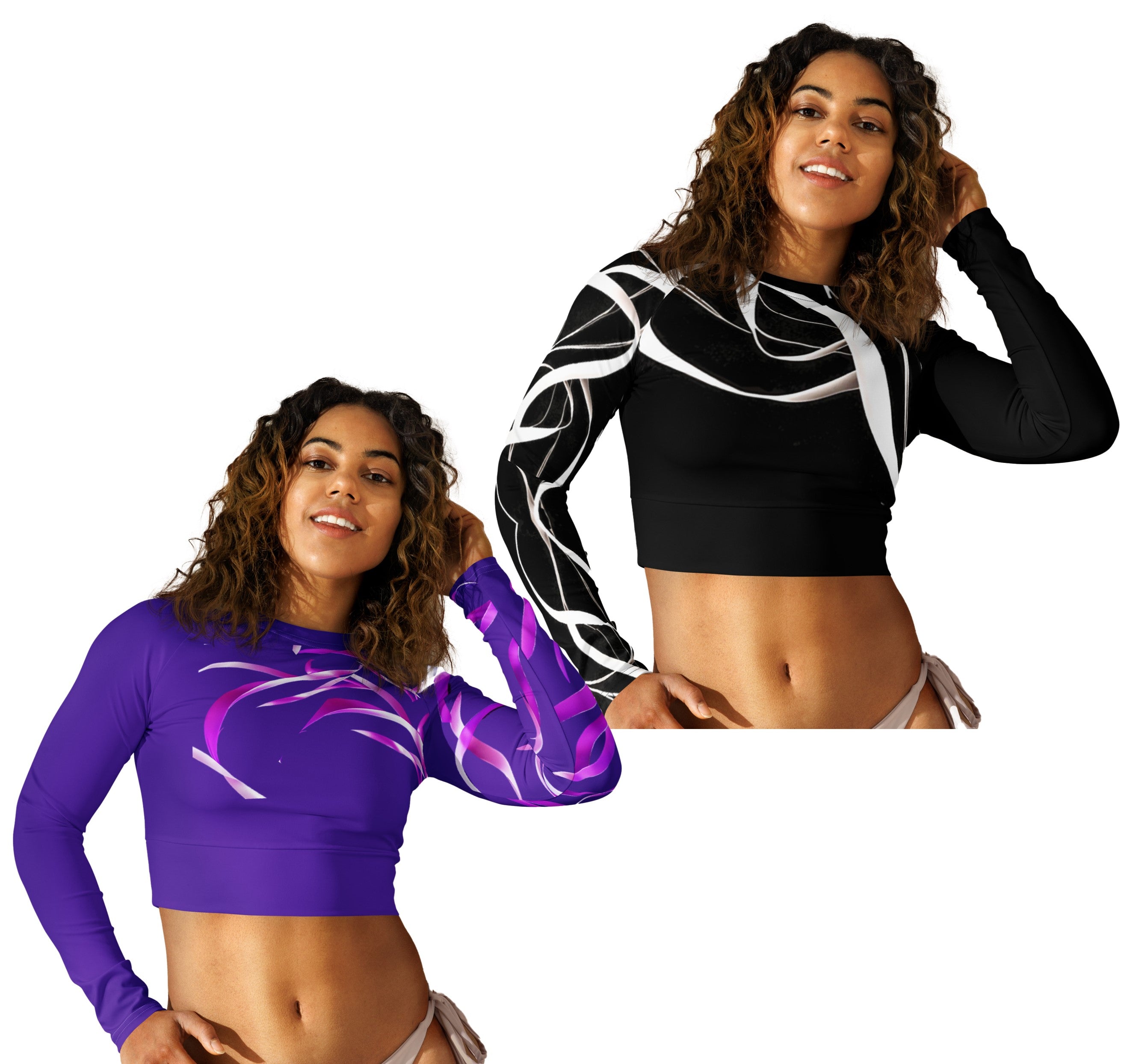 Purple & Pink crop top. Long-sleeved gym or dance top and streetwear. Women's yoga or fitness top. La Danza by WickedYo